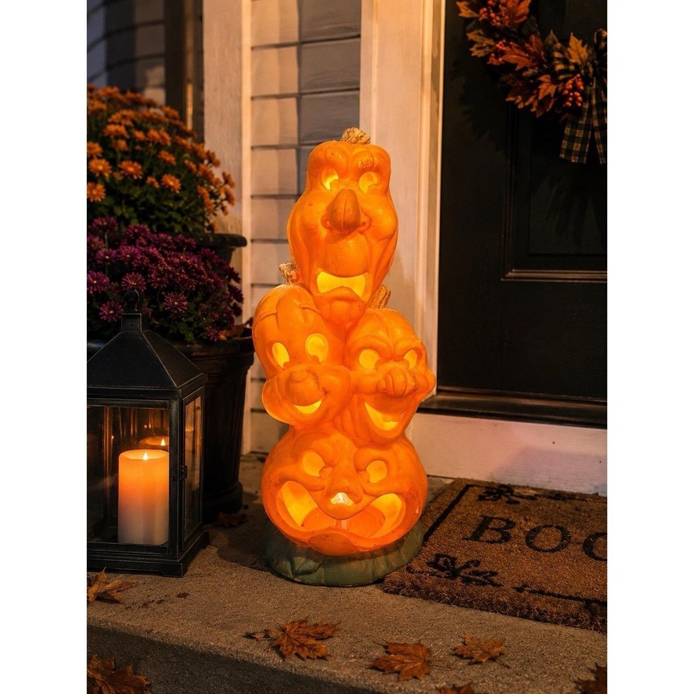 VTG Casper Ghostly Trio Stacked Pumpkin 18"  Lighted Soft Sculpt Blowmold Ghost